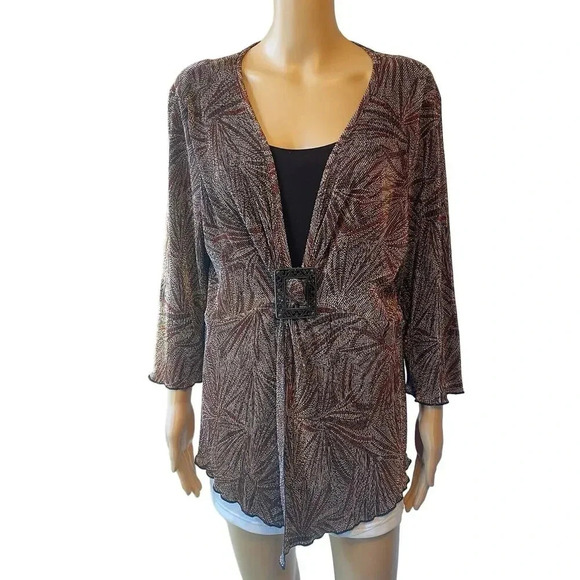 VTG Ashley Jill Built In Tank top Blouse Brown Tan Black Asymmetrical Grunge 1X - Picture 1 of 7